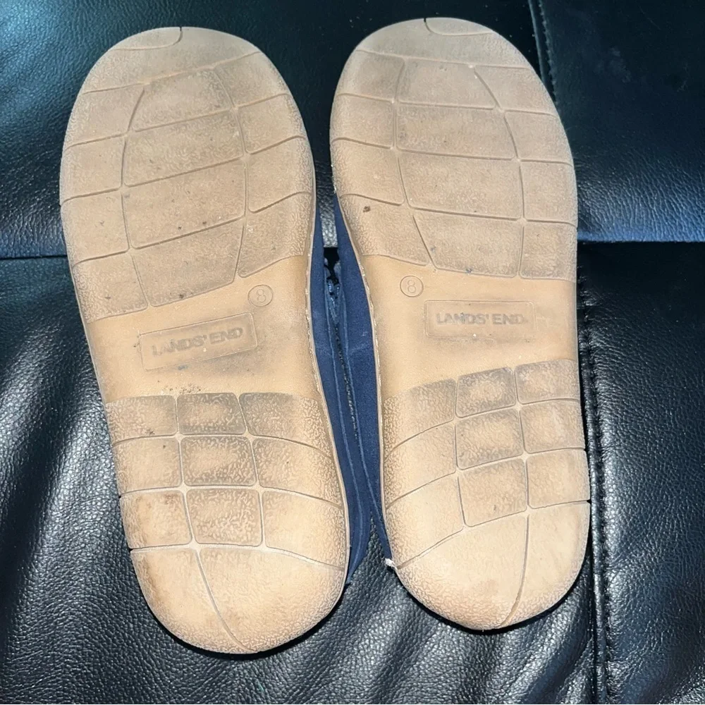 Lands' End Men's Blue Suede Loafers Slippers Sherpa 8